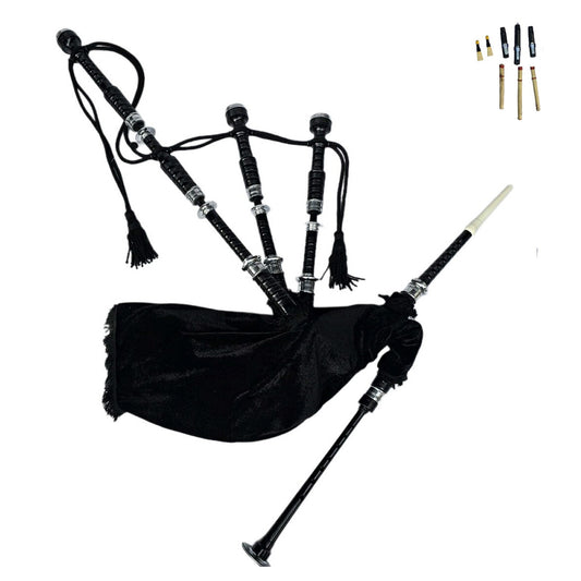 Great Highland Bagpipe – Black Velvet Finish, Silver Mounts & Carry Bag Included