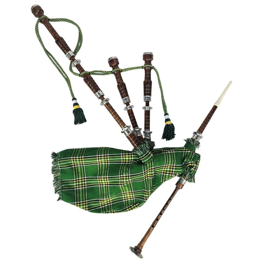 Great Highland Bagpipe – Natural Wood, Irish Green Tartan & Hard Case Included