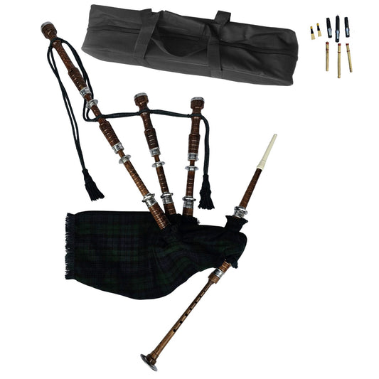 Great Highland Bagpipe – Natural Wood, Black Watch Tartan, Reeds & Carry Bag
