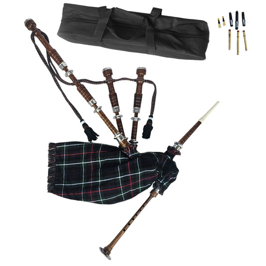 Great Highland Bagpipe – Natural Wood, Mackenzie Tartan, Reeds & Carry Bag