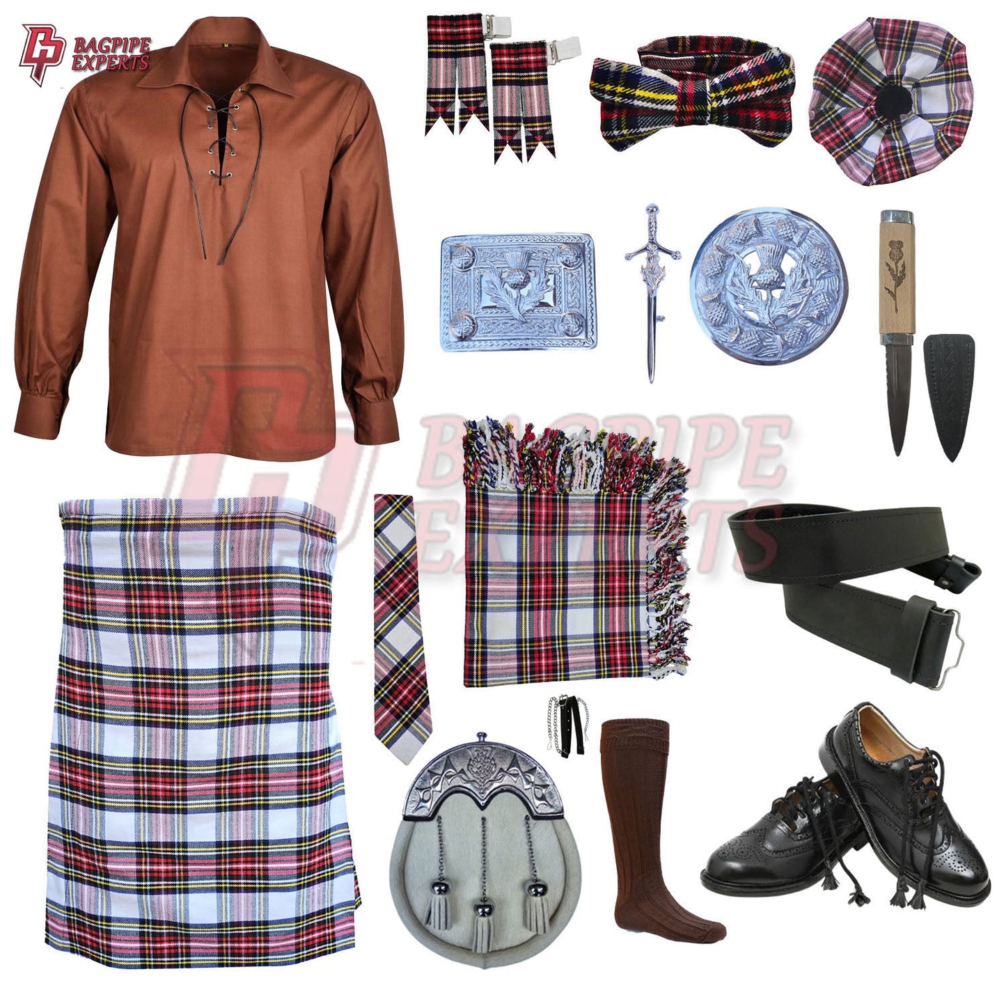 Dress Stewart Tartan Complete Highland Dress Set – Full Kilt Outfit with Matching Accessories