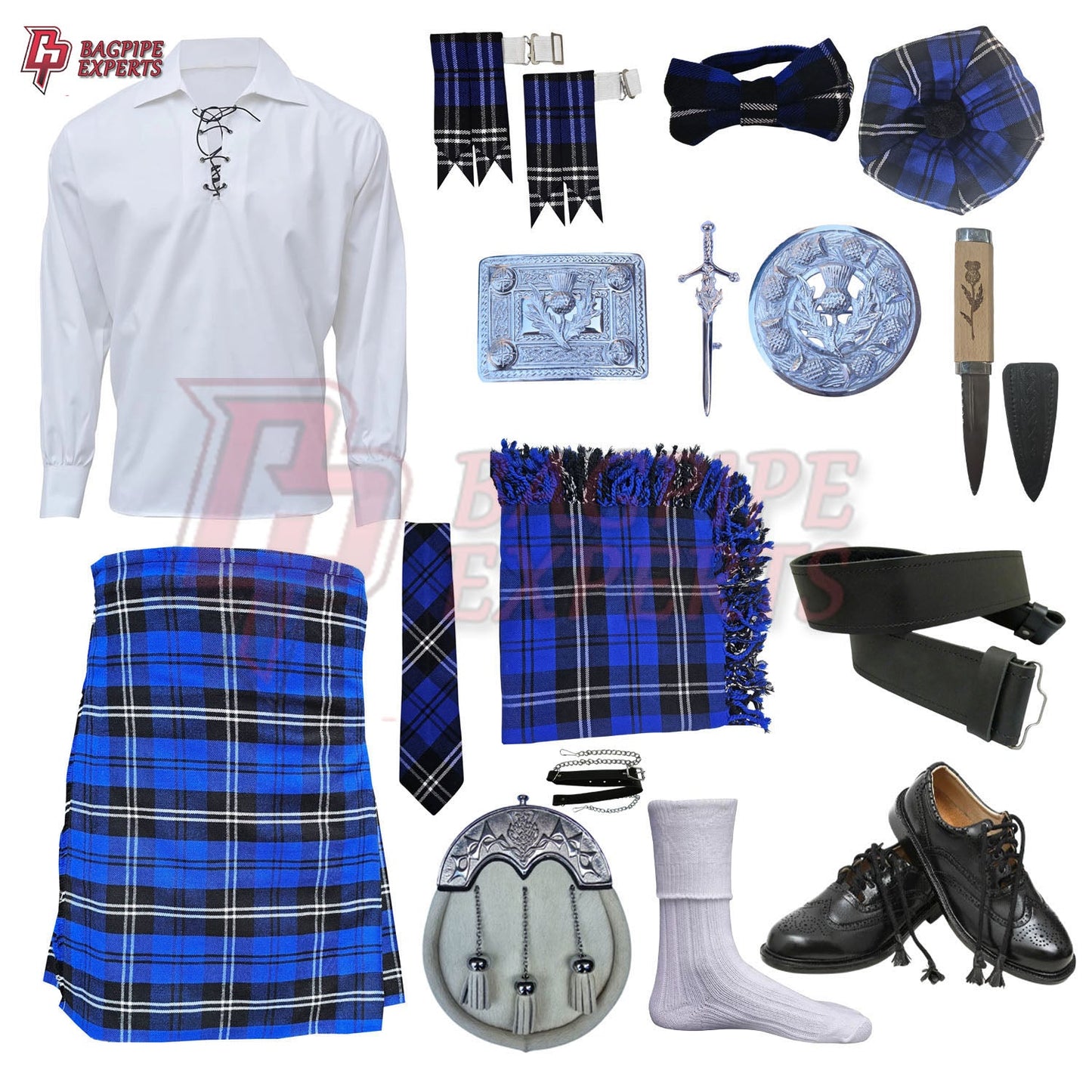 Ramsay Blue Tartan Complete Highland Dress Set – Full Traditional Scottish Kilt Outfit