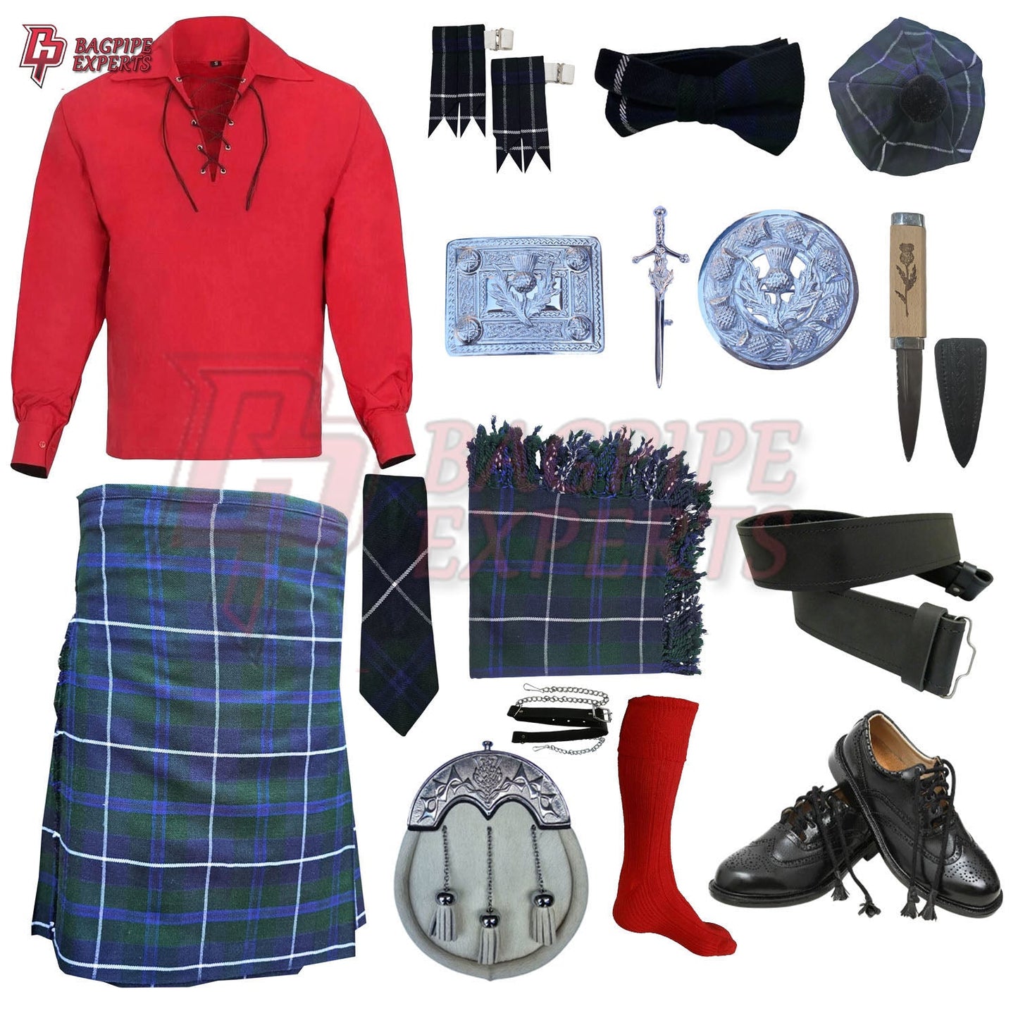 Blue Douglas Tartan Complete Kilt Outfit – Custom Highland Dress Set with Color Options