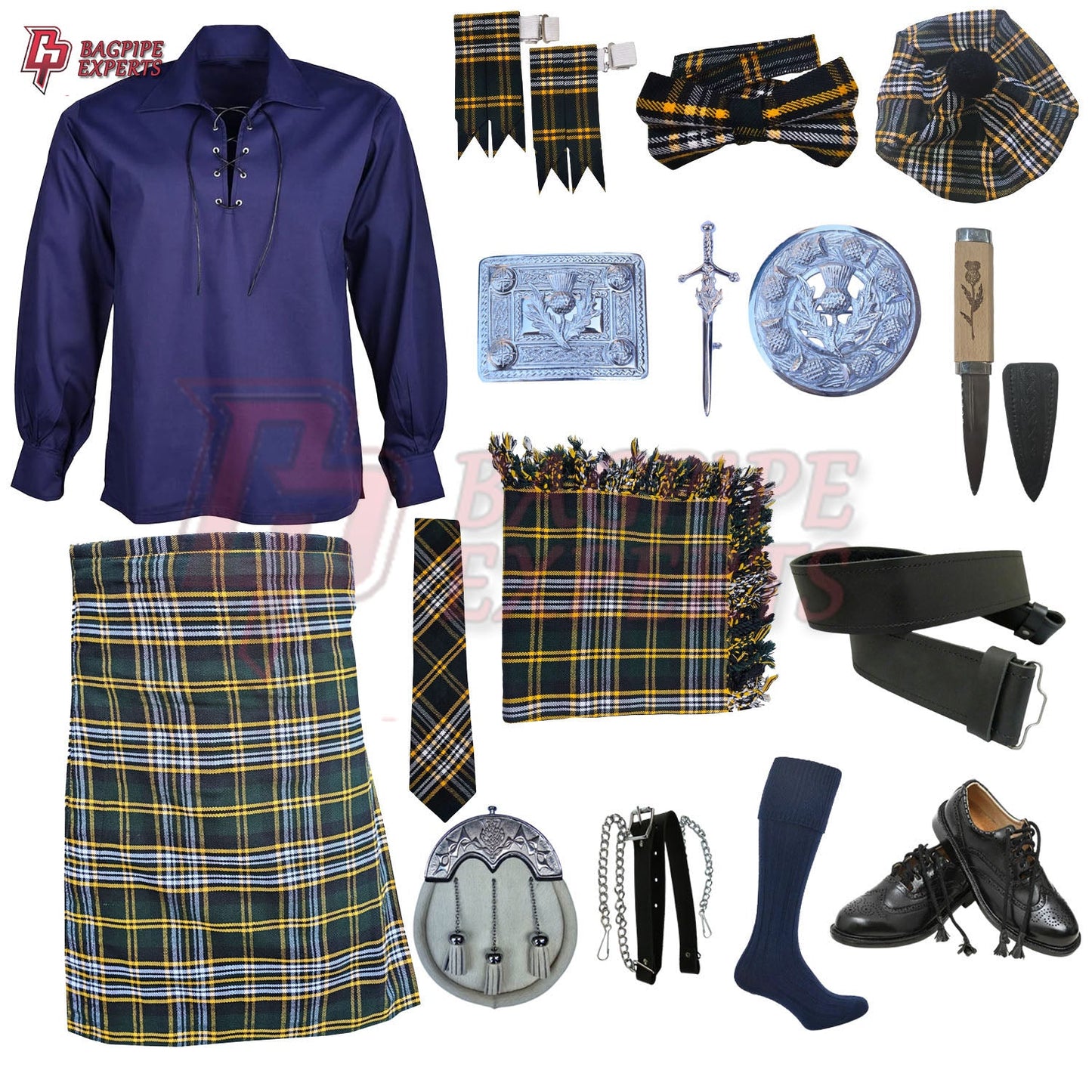 Heritage of Ireland Complete Highland Dress Set – Traditional Irish Tartan Kilt Outfit with Accessories