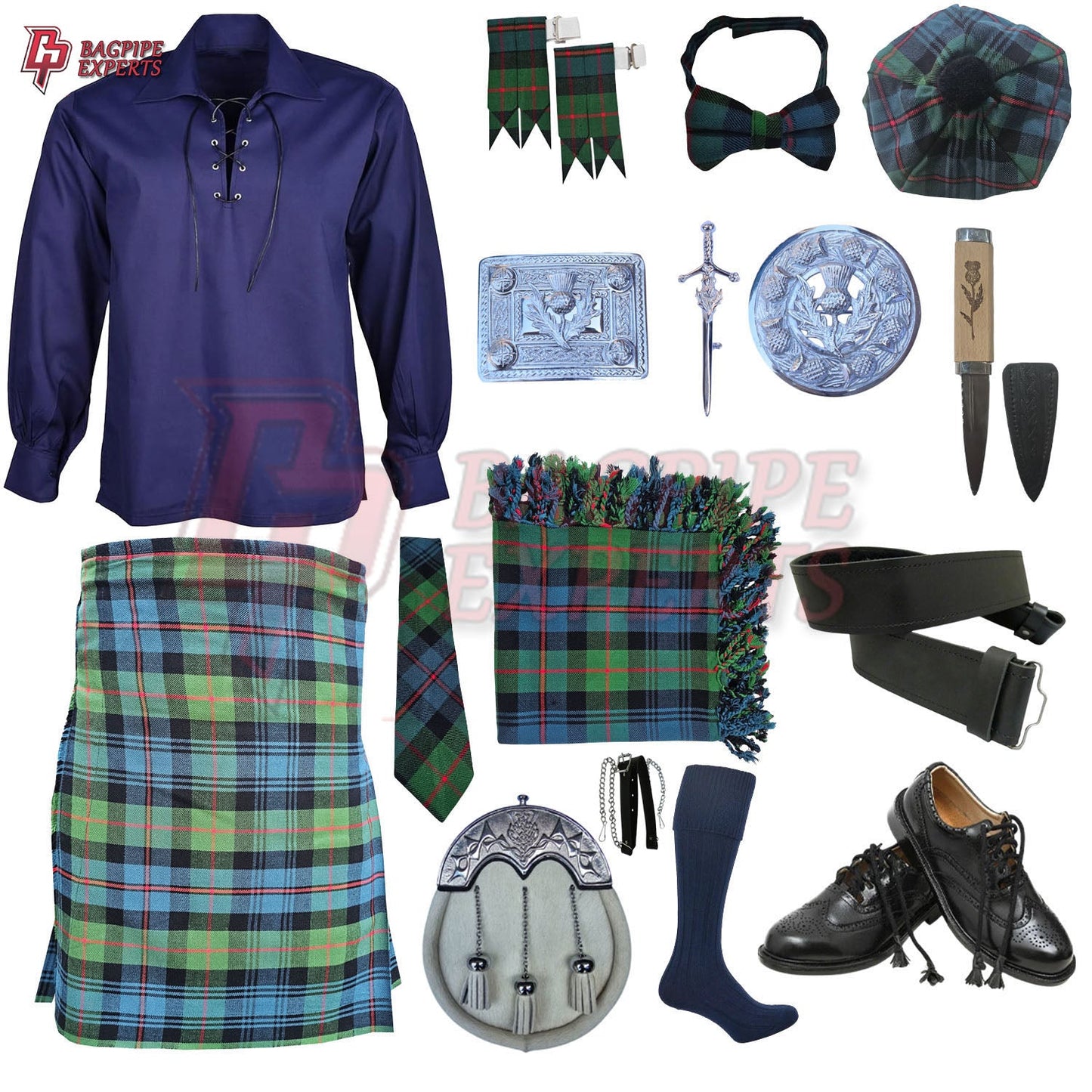Gunn Ancient Tartan Complete Highland Dress Set – Full Scottish Kilt Outfit with Accessories