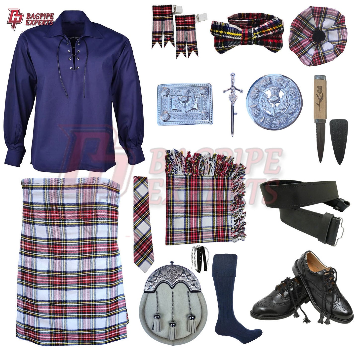 Dress Stewart Tartan Complete Highland Dress Set – Full Kilt Outfit with Matching Accessories