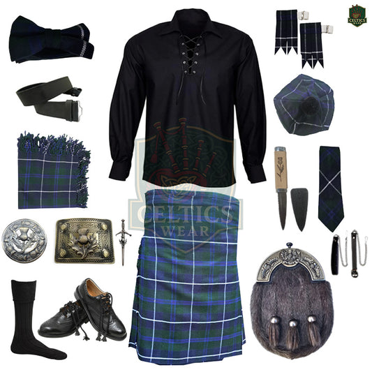 Blue Douglas Tartan Complete Kilt Outfit – Custom Highland Dress Set with Color Options