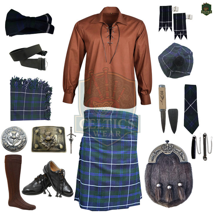 Blue Douglas Tartan Complete Kilt Outfit – Custom Highland Dress Set with Color Options