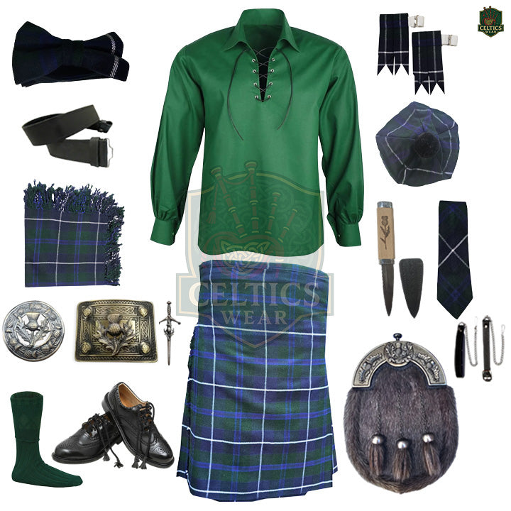 Blue Douglas Tartan Complete Kilt Outfit – Custom Highland Dress Set with Color Options