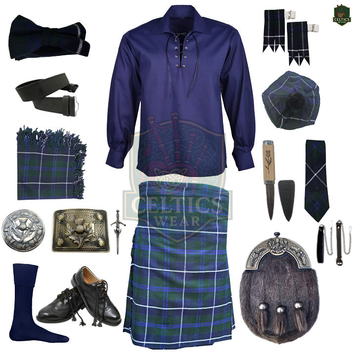 Blue Douglas Tartan Complete Kilt Outfit – Custom Highland Dress Set with Color Options
