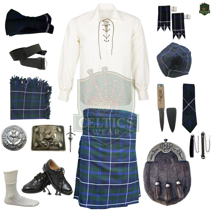 Blue Douglas Tartan Complete Kilt Outfit – Custom Highland Dress Set with Color Options