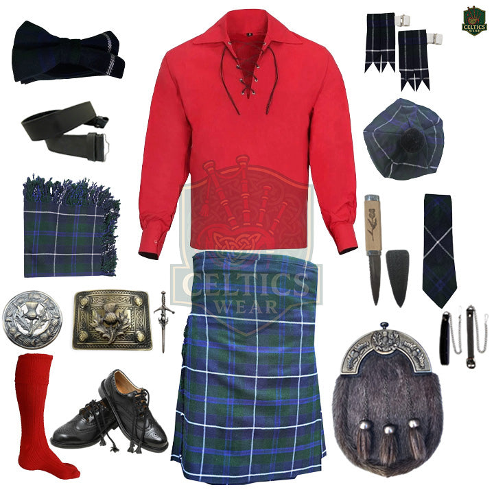Blue Douglas Tartan Complete Kilt Outfit – Custom Highland Dress Set with Color Options