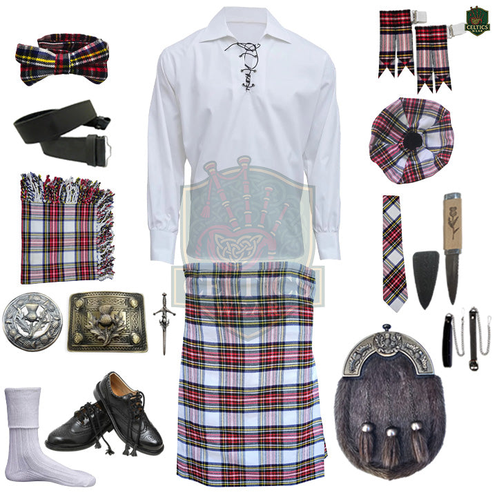 Dress Stewart Tartan Complete Highland Dress Set – Full Kilt Outfit with Matching Accessories