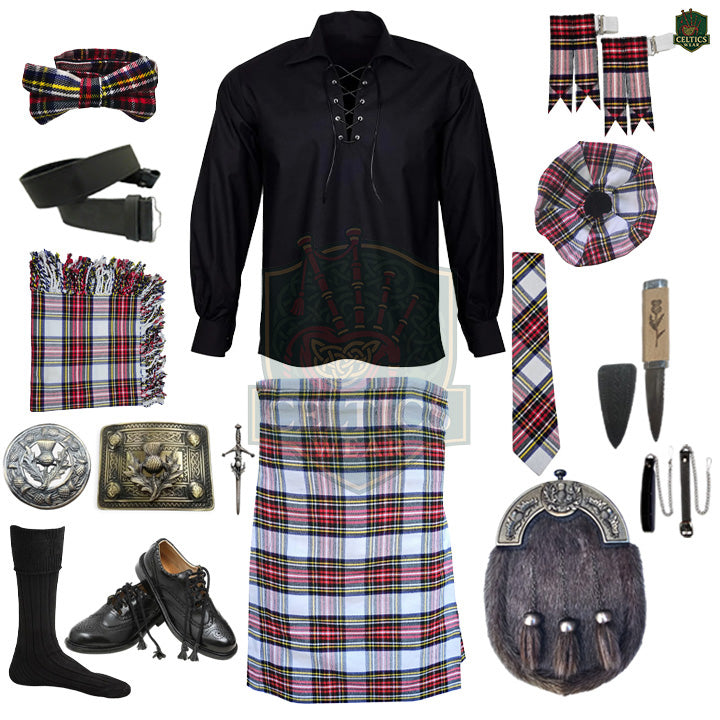 Dress Stewart Tartan Complete Highland Dress Set – Full Kilt Outfit with Matching Accessories
