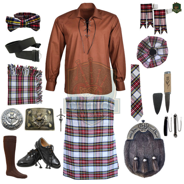 Dress Stewart Tartan Complete Highland Dress Set – Full Kilt Outfit with Matching Accessories