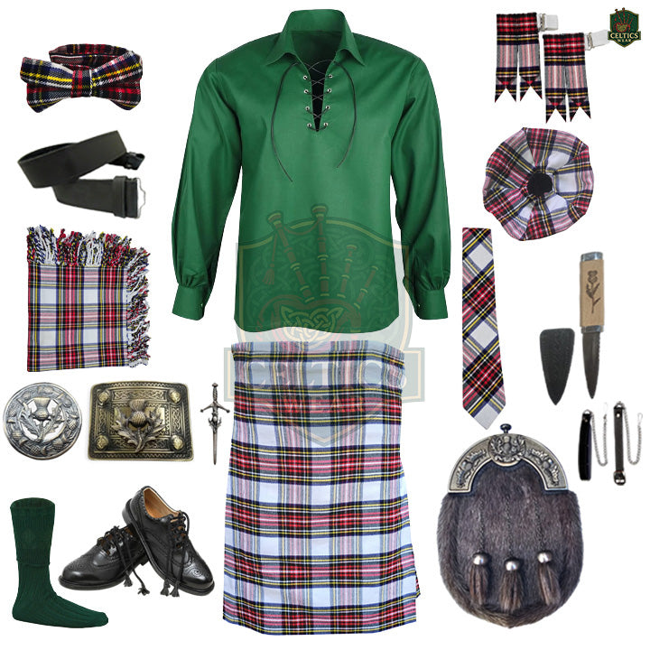 Dress Stewart Tartan Complete Highland Dress Set – Full Kilt Outfit with Matching Accessories