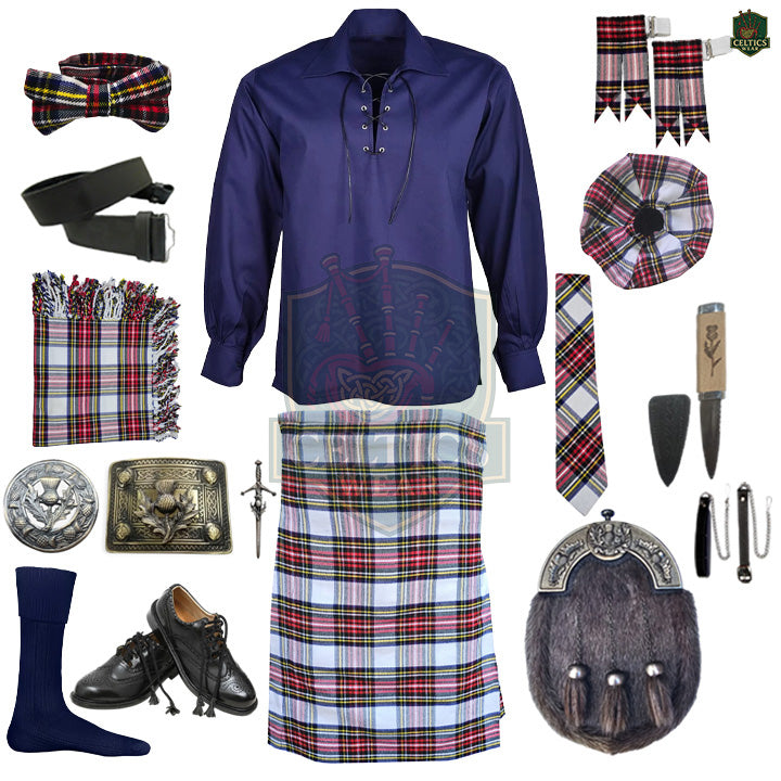 Dress Stewart Tartan Complete Highland Dress Set – Full Kilt Outfit with Matching Accessories