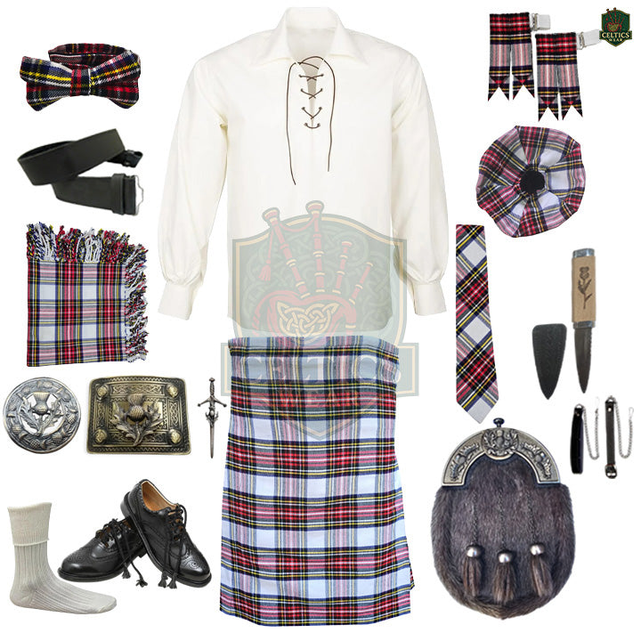 Dress Stewart Tartan Complete Highland Dress Set – Full Kilt Outfit with Matching Accessories