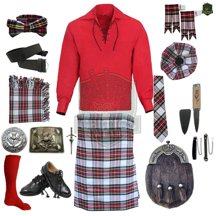 Dress Stewart Tartan Complete Highland Dress Set – Full Kilt Outfit with Matching Accessories