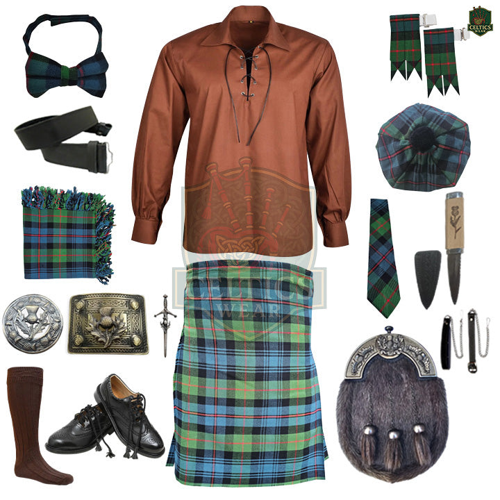 Gunn Ancient Tartan Complete Highland Dress Set – Full Scottish Kilt Outfit with Accessories