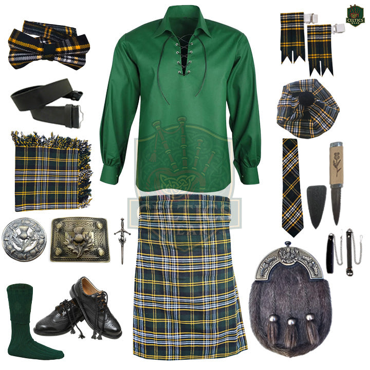 Heritage of Ireland Complete Highland Dress Set – Traditional Irish Tartan Kilt Outfit with Accessories