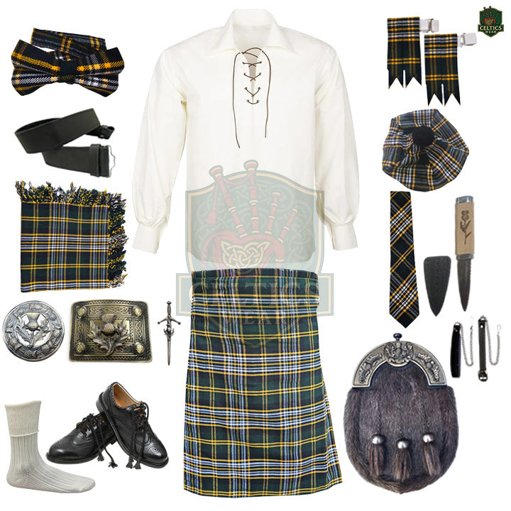 Heritage of Ireland Complete Highland Dress Set – Traditional Irish Tartan Kilt Outfit with Accessories