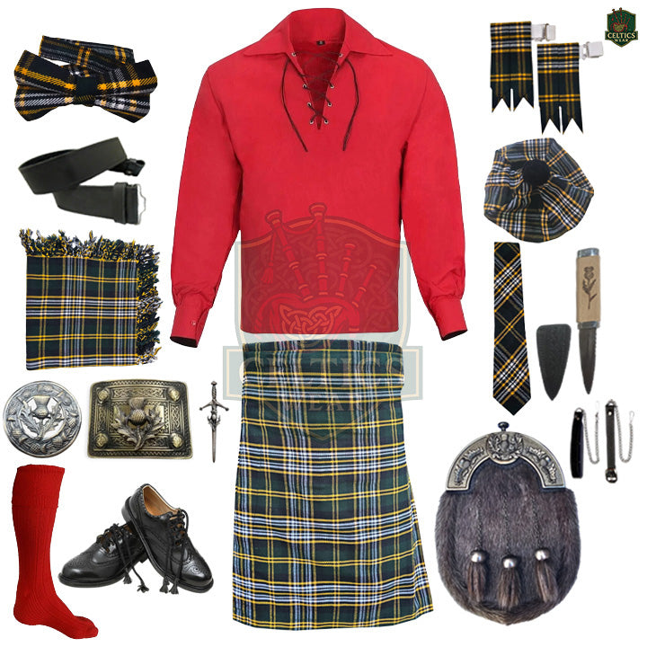 Heritage of Ireland Complete Highland Dress Set – Traditional Irish Tartan Kilt Outfit with Accessories